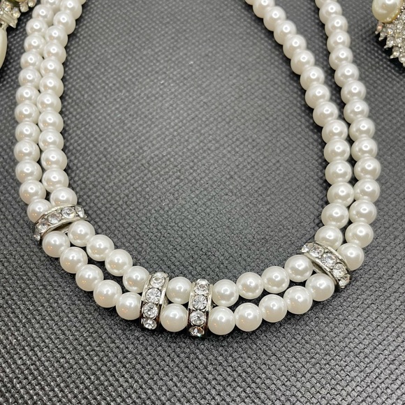 Double String Pearl Necklace and Earrings set - Picture 4 of 15